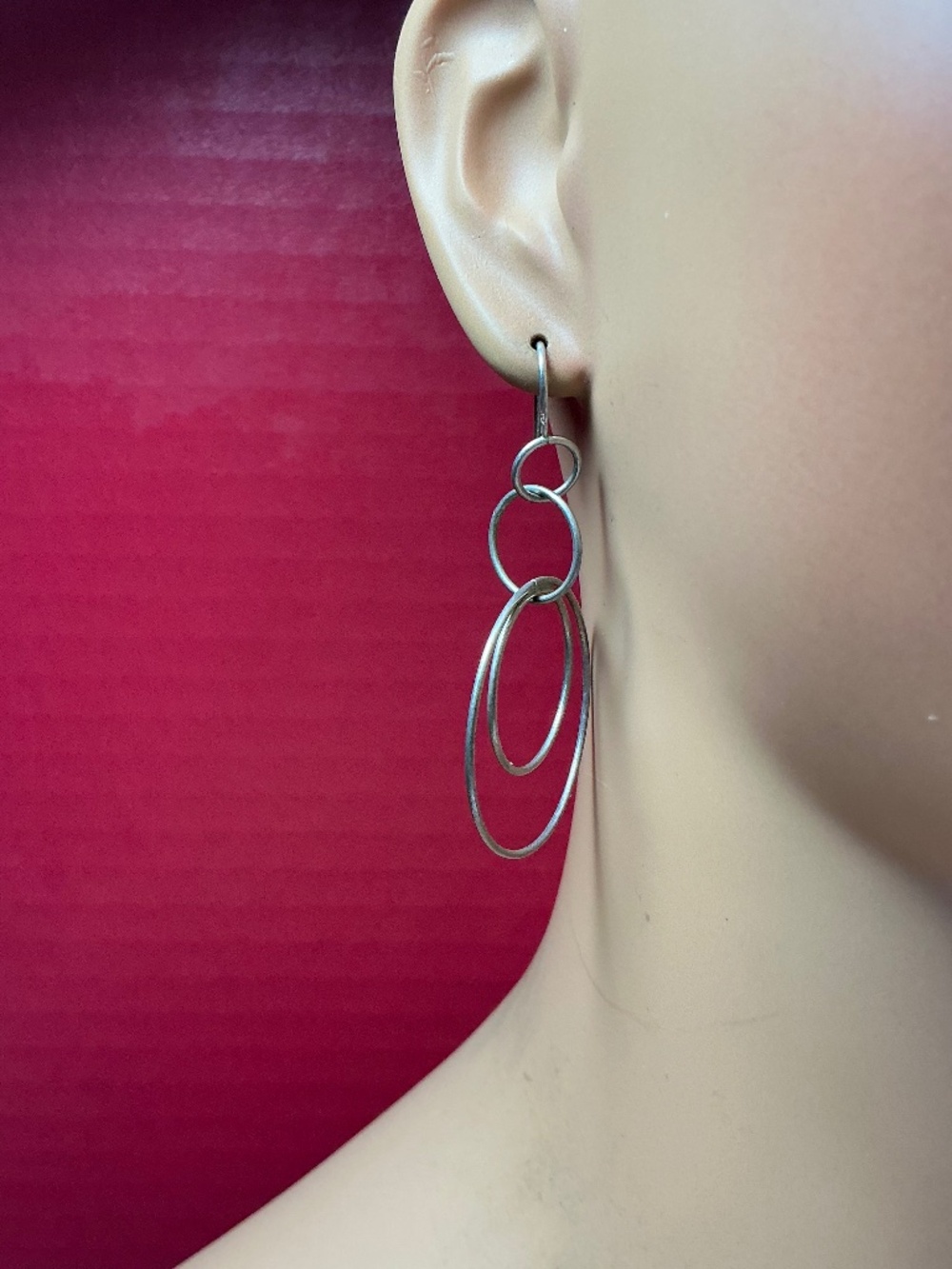 Silpada Sterling Silver Interlocking Circles Dangle Earrings. 2 and 3/8 inches